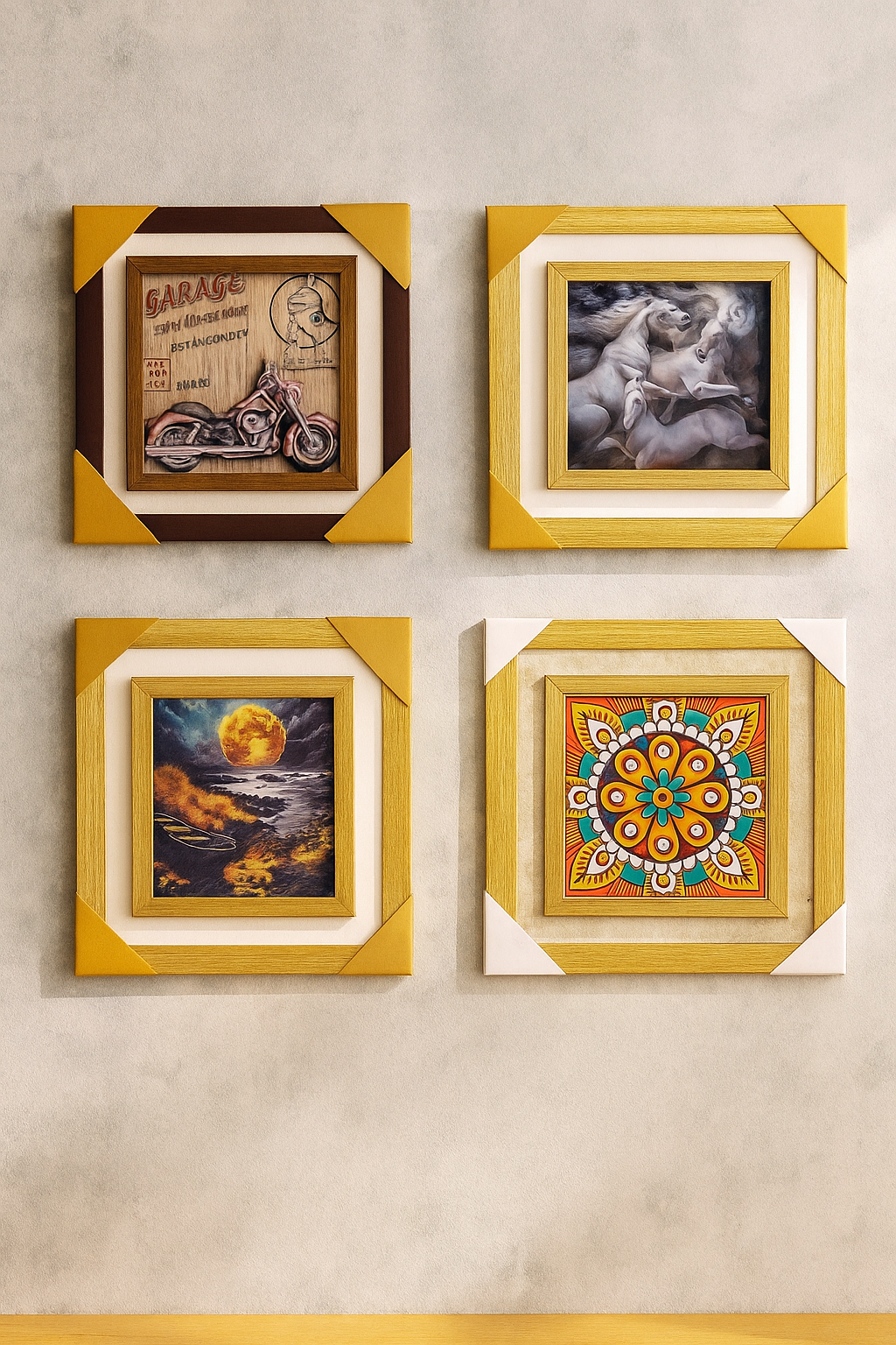 Premium Decorative Wall Frame (Golden & Brown Border)