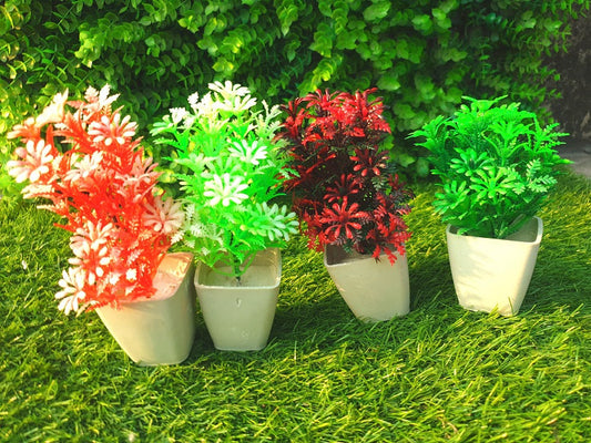 Mini Artificial Flower Plants – Colorful Indoor Decor in Small White Pots
