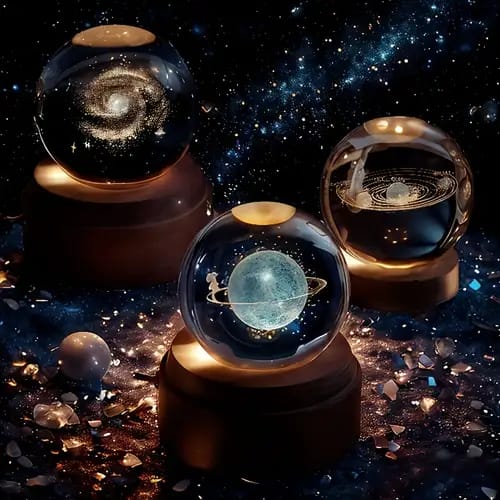 Galaxy Crystal Rotating Ball Lamp – 3D Saturn & Astronaut Night Light