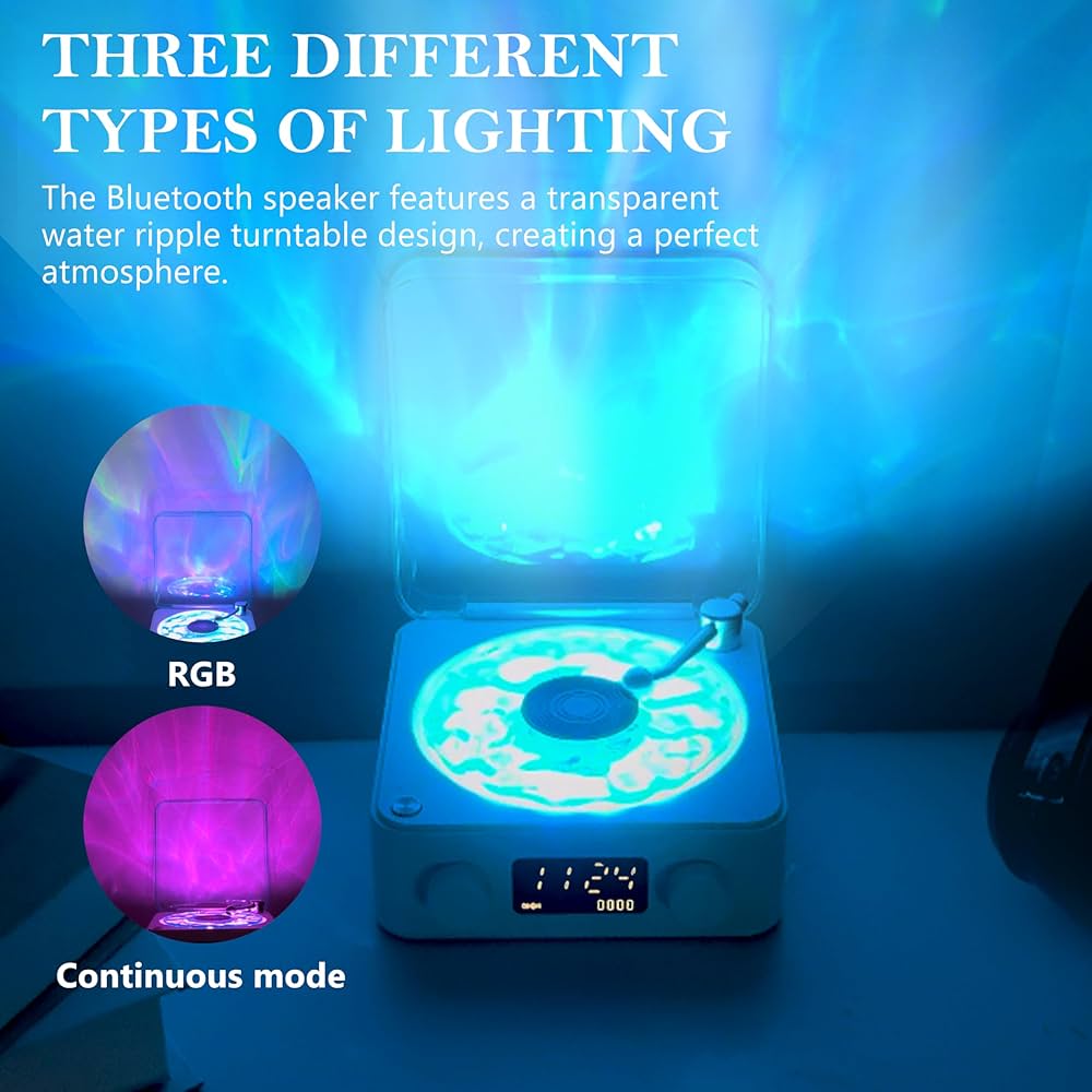 Bluetooth Water Ripple Turntable Speaker with 3 Lighting Modes