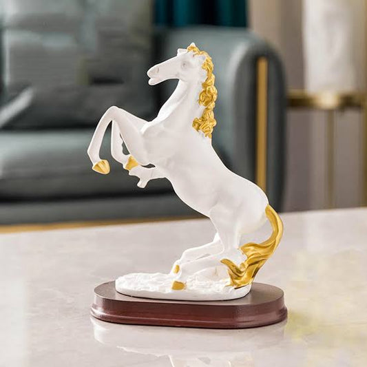 Majestic Rearing Horse Showpiece – White & Black (Gold Accents)