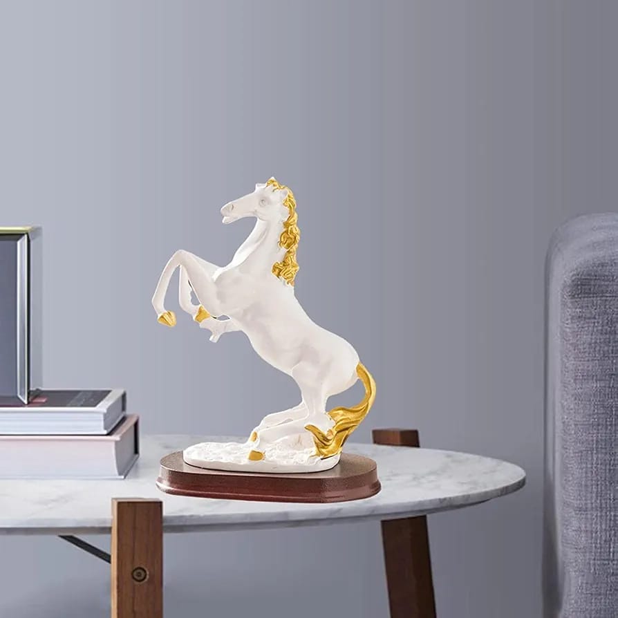 Majestic Rearing Horse Showpiece – White & Black (Gold Accents)