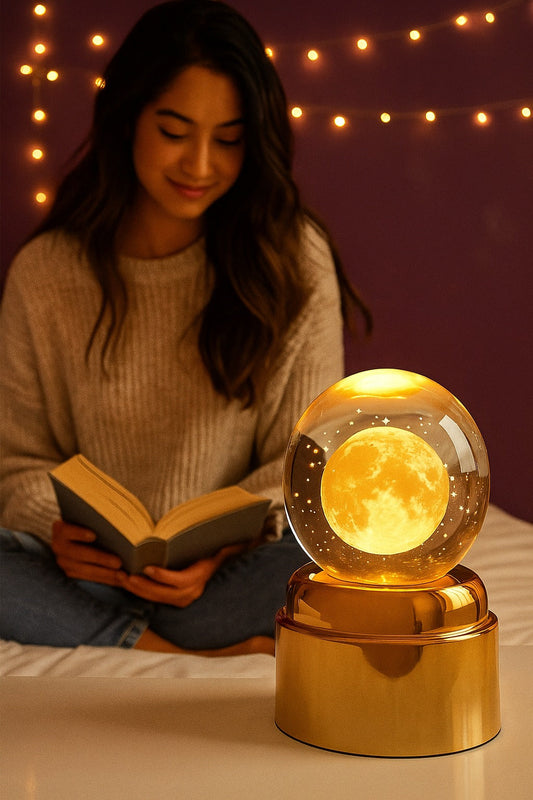 Galaxy Crystal Rotating Ball Lamp – 3D Saturn & Astronaut Night Light