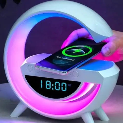 Rainbow LED Alarm Clock Lamp with Wireless Charging, Bluetooth Speaker & Touch Control