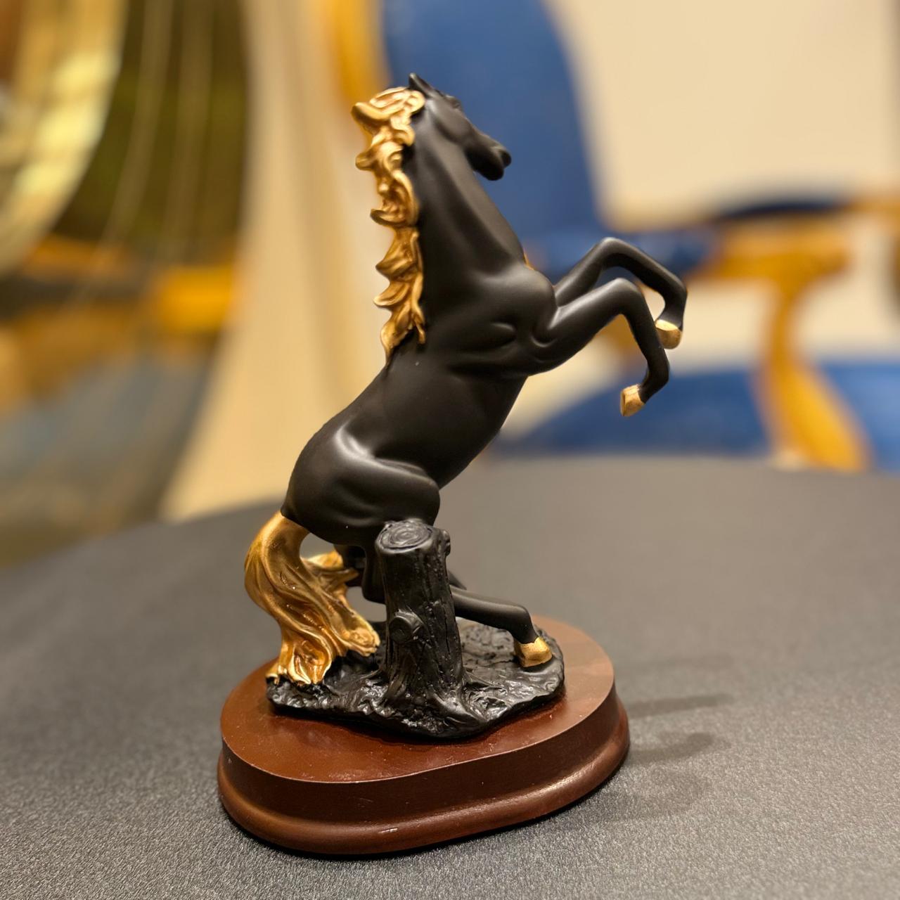 Majestic Rearing Horse Showpiece – White & Black (Gold Accents)
