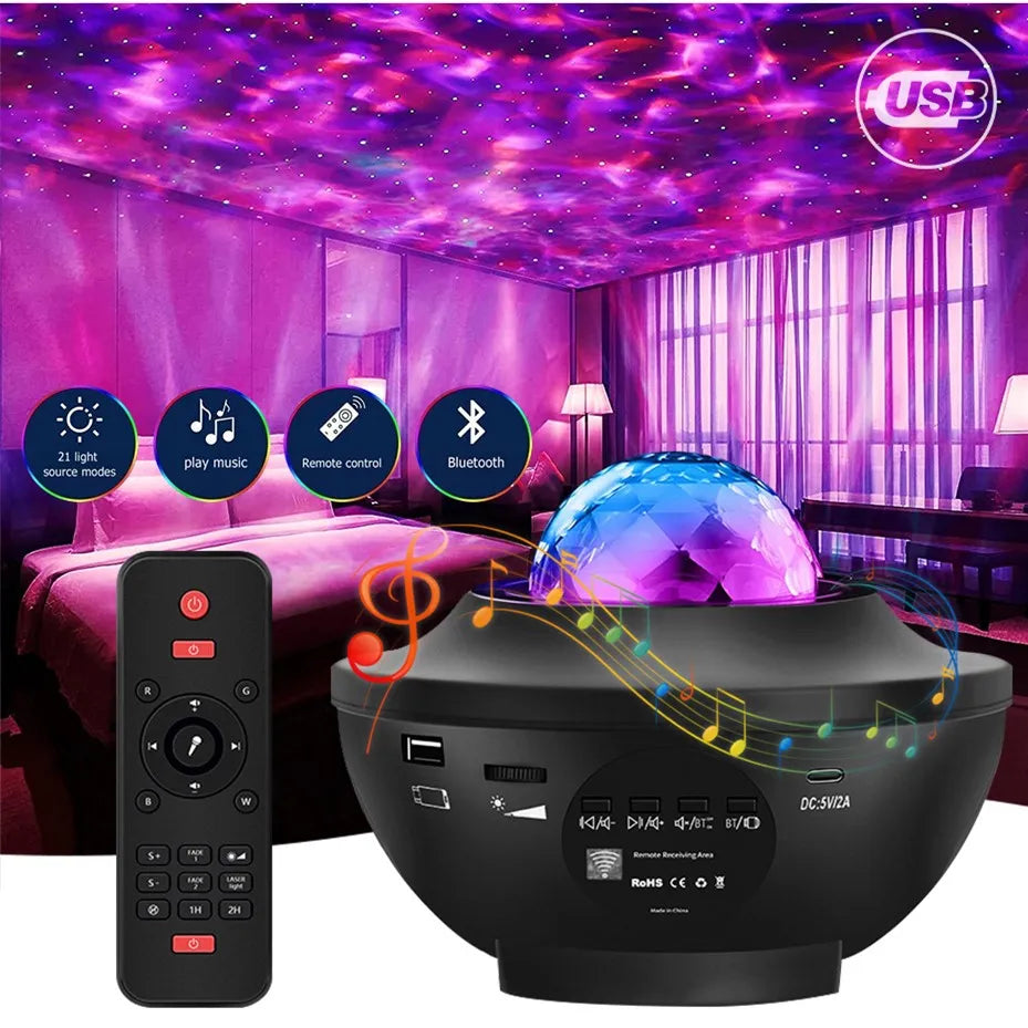Galaxy Star Projector Night Light – Multi-Color LED with Bluetooth Music & Remote Control