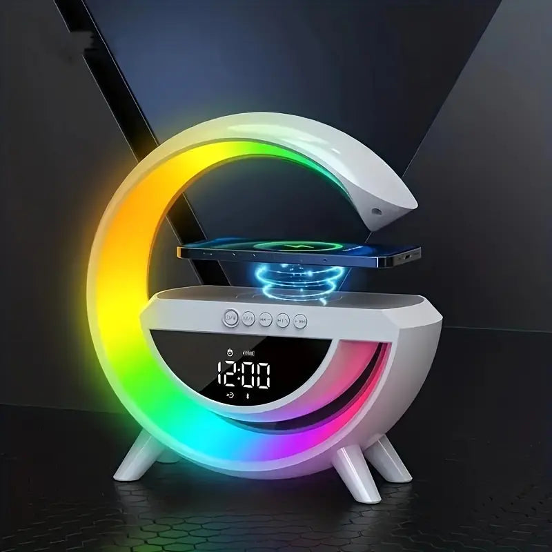 Rainbow LED Alarm Clock Lamp with Wireless Charging, Bluetooth Speaker & Touch Control