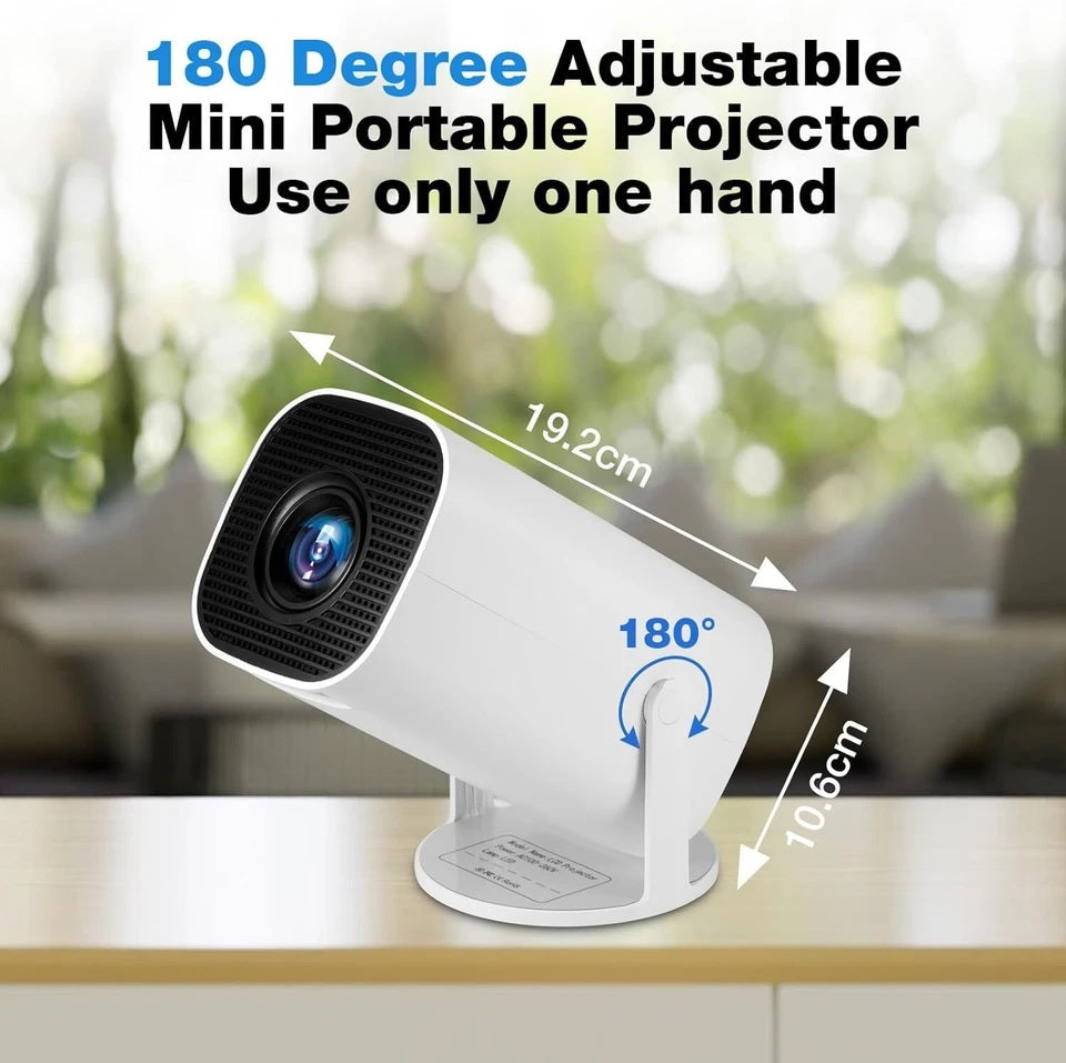 Smart Android Mini Portable Projector – 180° Adjustable HD Projector with Wi-Fi & Bluetooth