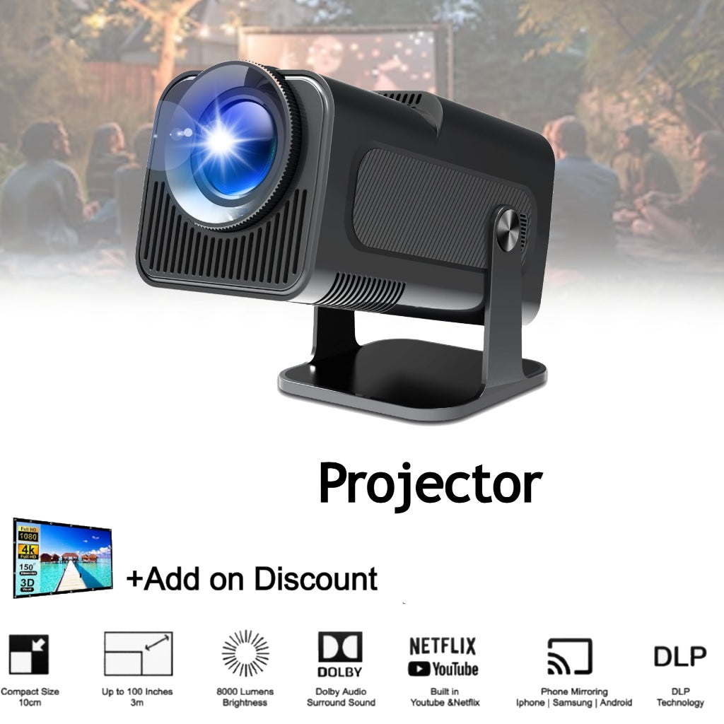 Smart Android Mini Portable Projector – 180° Adjustable HD Projector with Wi-Fi & Bluetooth