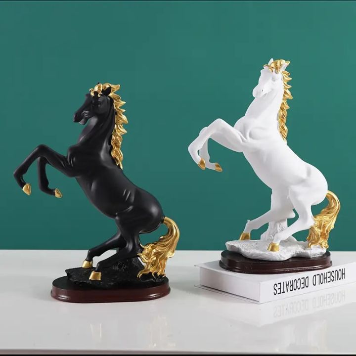 Majestic Rearing Horse Showpiece – White & Black (Gold Accents)